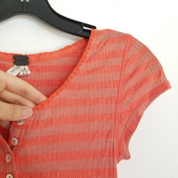 Free People Button Front Stripe Short Sleeve Top S - Picture 6 of 10